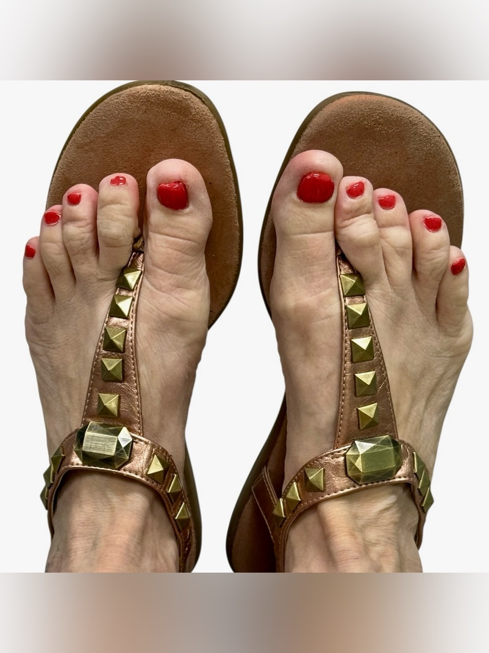 🆕A2 By Aerosoles Metallic Rose Gold Studded T-Strap Sandals